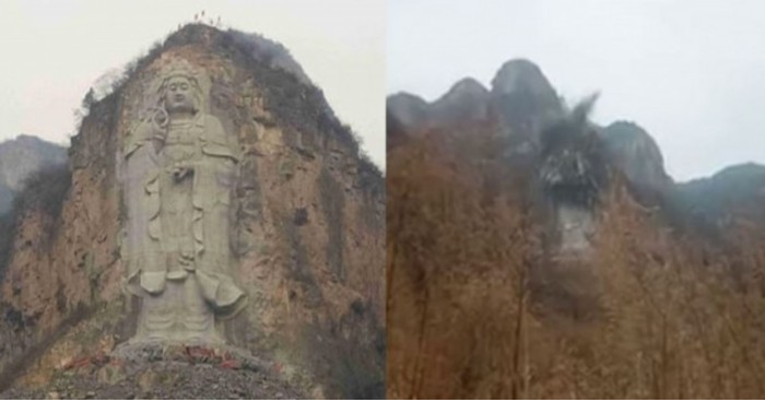 Tượng Quán Âm ở vách núi cao nhất thế giới bị phá và câu chuyện 6 vụ phá tượng Phật nhận quả báo